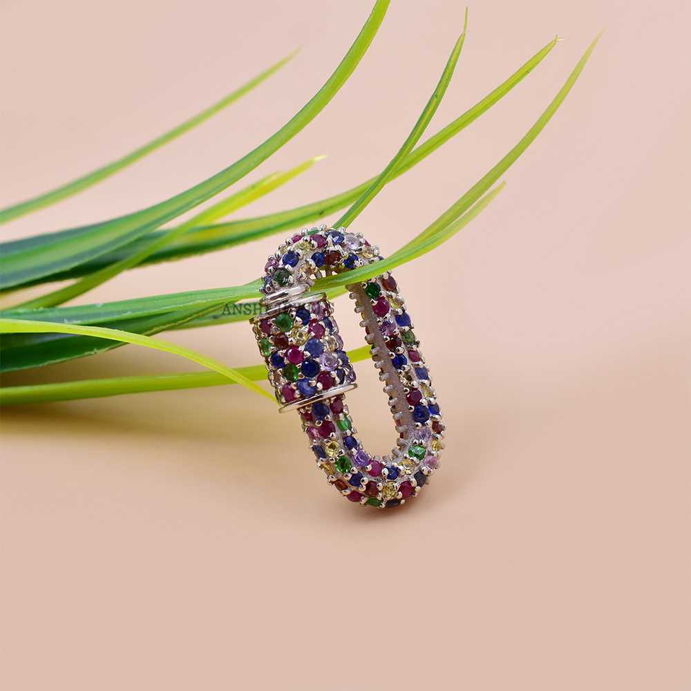 14k Yellow Gold Multi Sapphire Carabiner Lock - Image 4