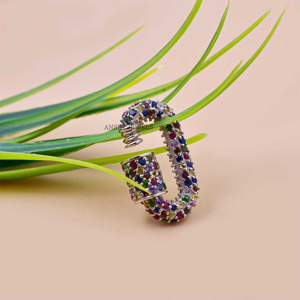 14k Yellow Gold Multi Sapphire Carabiner Lock - Image 5