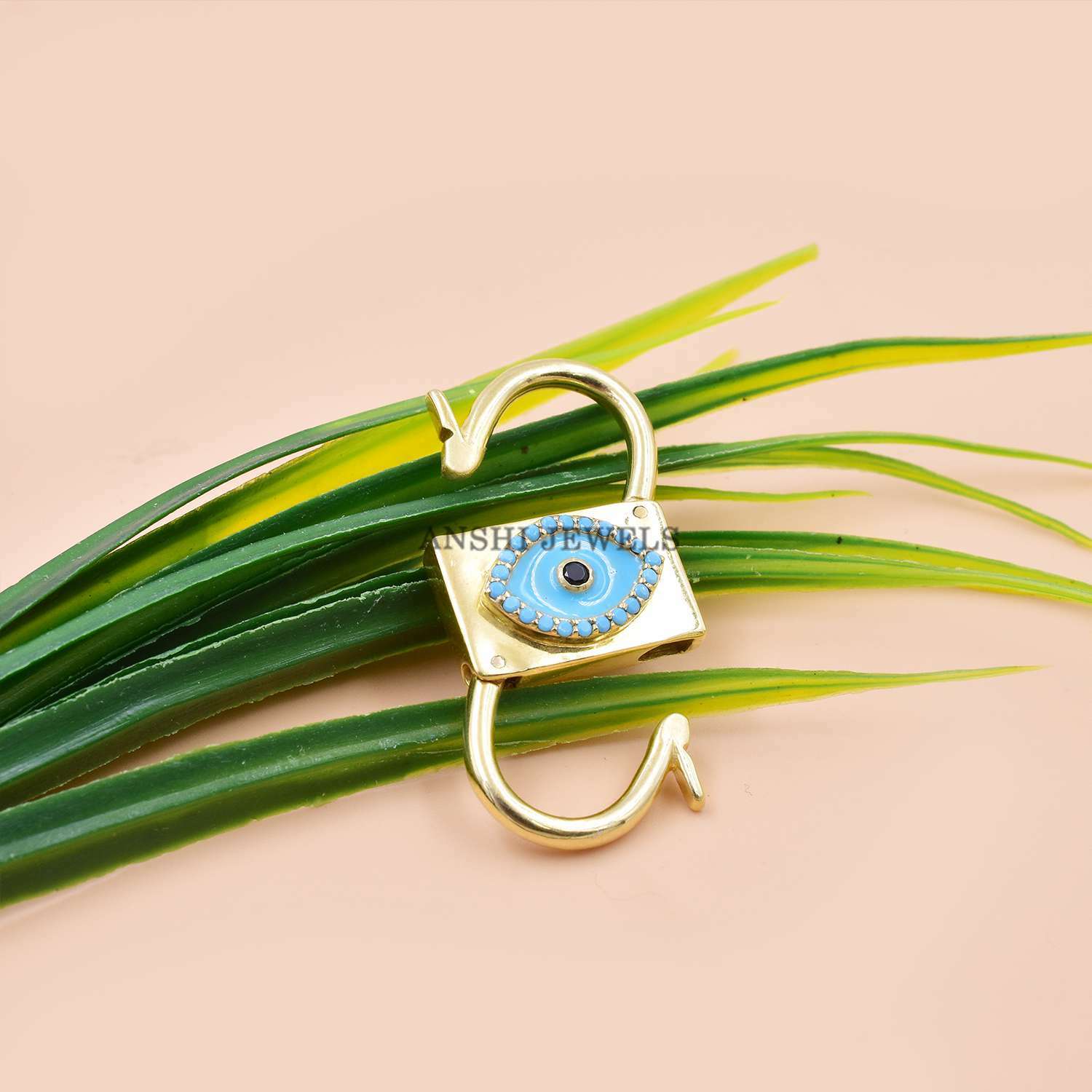 14k Yellow Gold Plated Padlock, Designer Padlock, Turquoise Padlock, Enamel Padlock, 925 Silver Padlock, Turquoise Enamel Padlock - Image 4