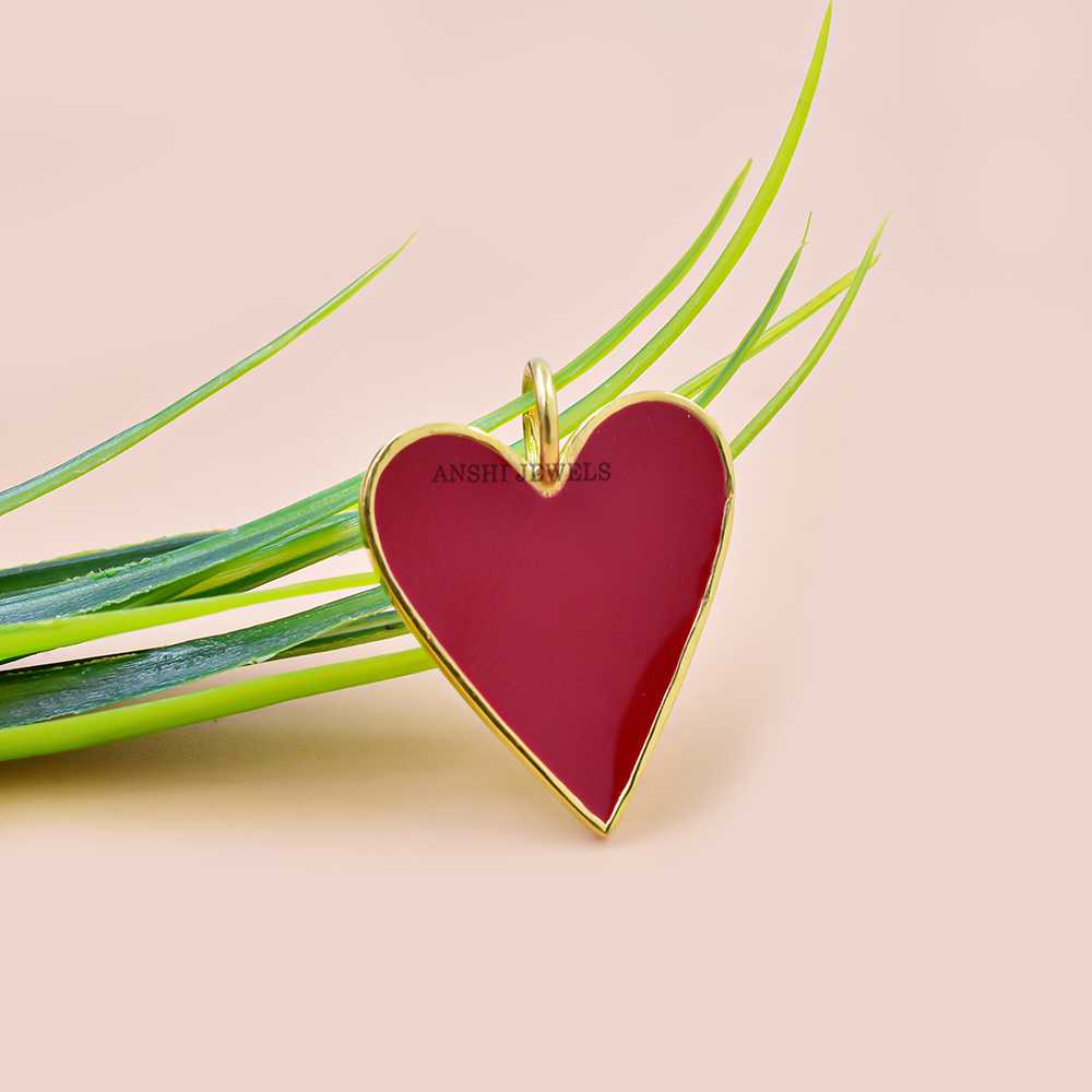 14K Yellow Gold Plated Heart Charm, Black Enamel Heart Charm - Image 5