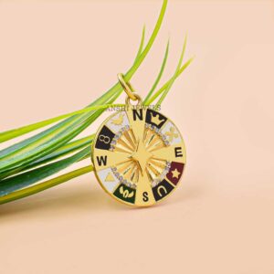 Gold Enamel Compass Pendan