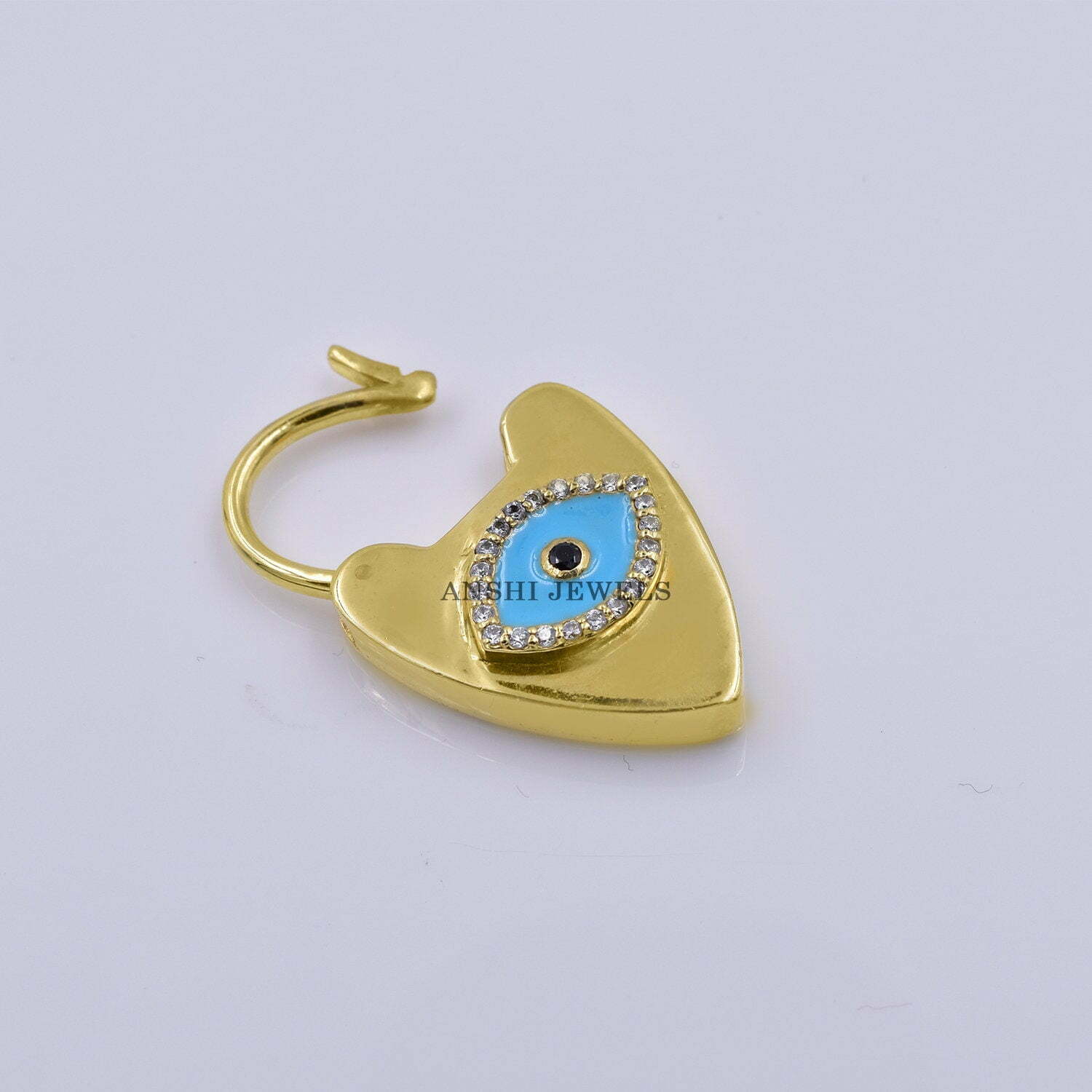 14k Yellow Gold Plated Padlock, Push Lock Padlock, designer Enamel Padlock Jewelry, Heart Lock, Diamond Heart Lock, 925 Silver Jewelry - Image 4