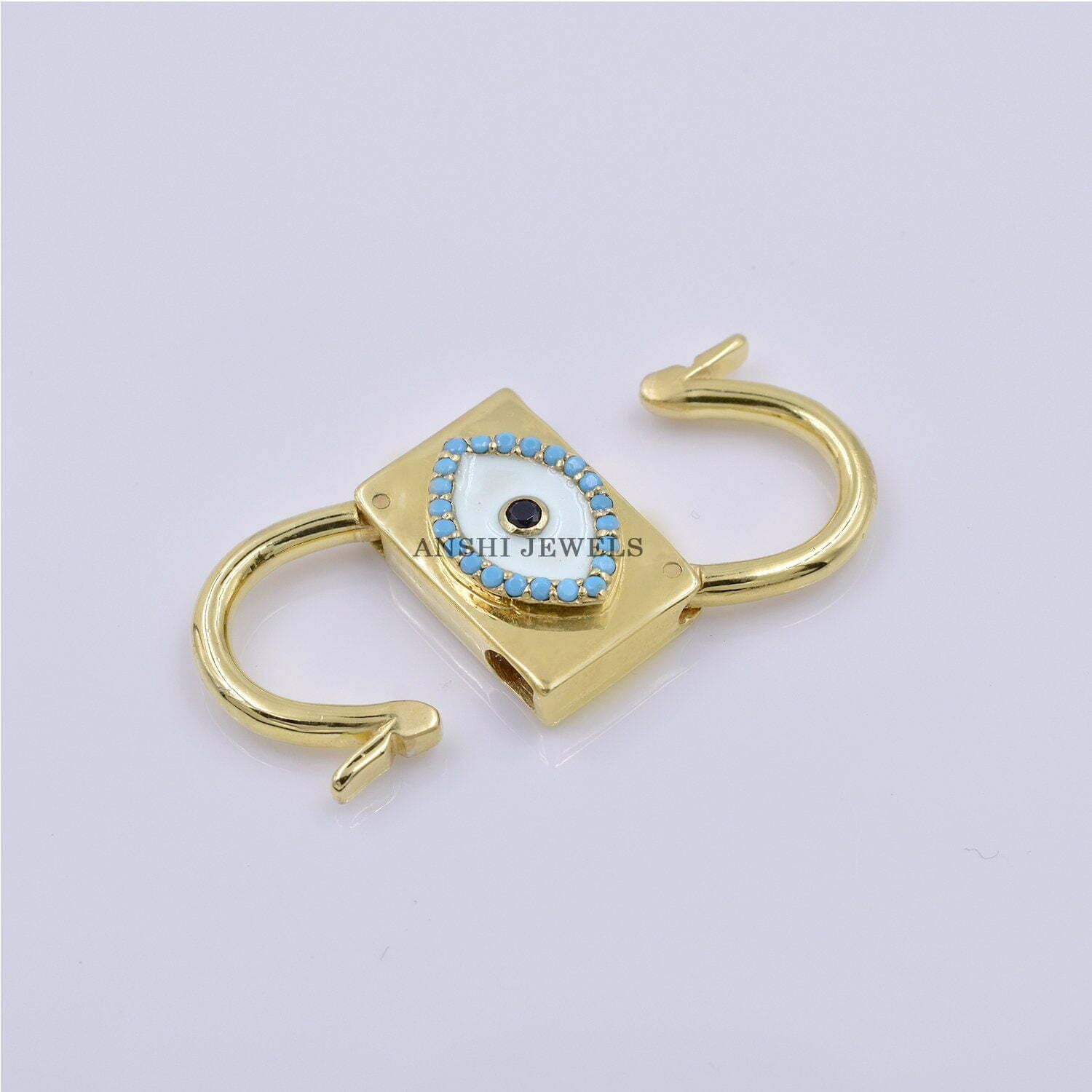 14k Yellow Gold Plated Padlock, Designer Padlock, Turquoise Padlock, Enamel Padlock, 925 Silver Padlock, Turquoise Enamel Padlock - Image 6