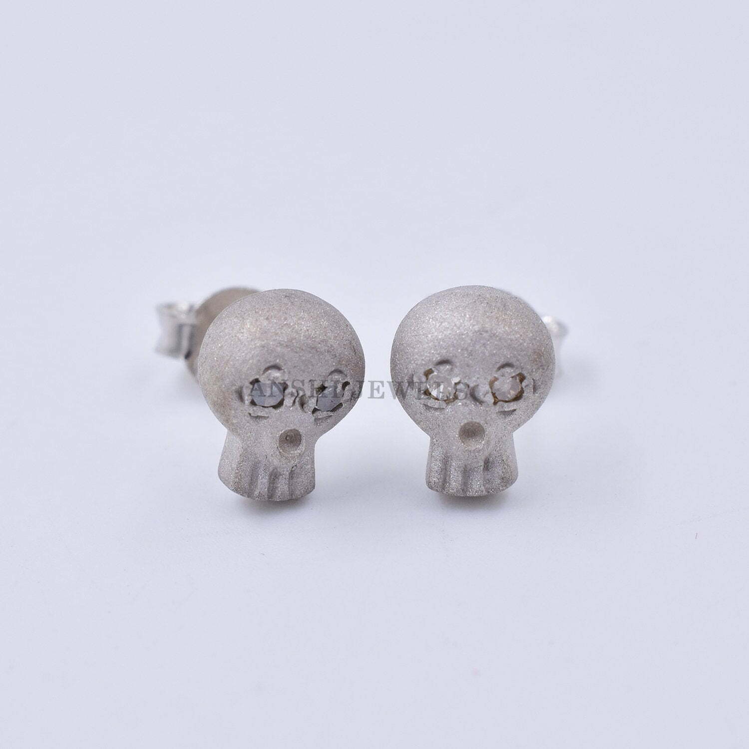 925 Starling Silver Skull Earring, Designer Earring, Skull Earring, Women Stud Earring, Diamond Stud Earring - Image 5