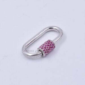 14k Gold Plated carabiner Lock, Pink Sapphire Carabiner Lock