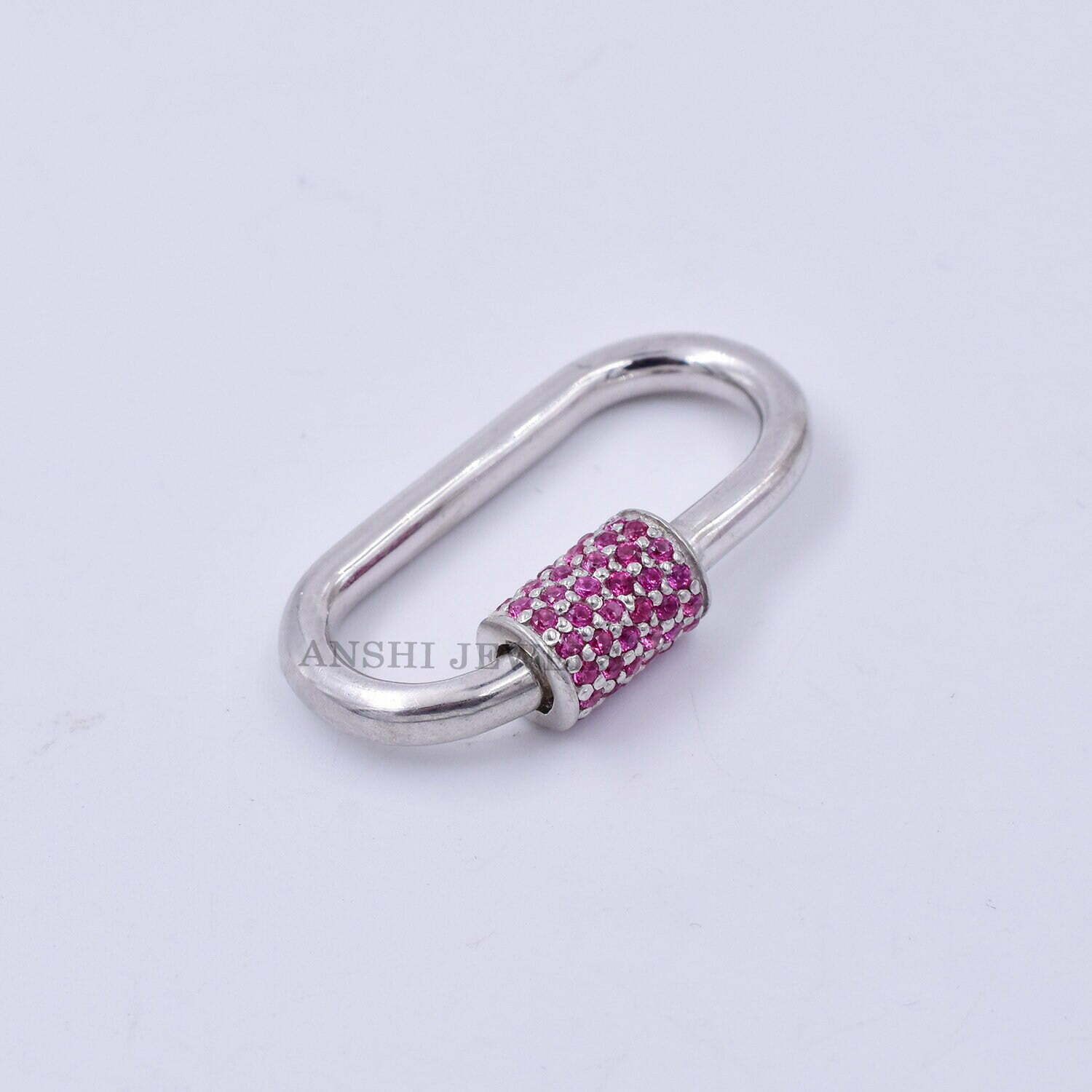 14k Gold Plated carabiner Lock, Pink Sapphire Carabiner Lock
