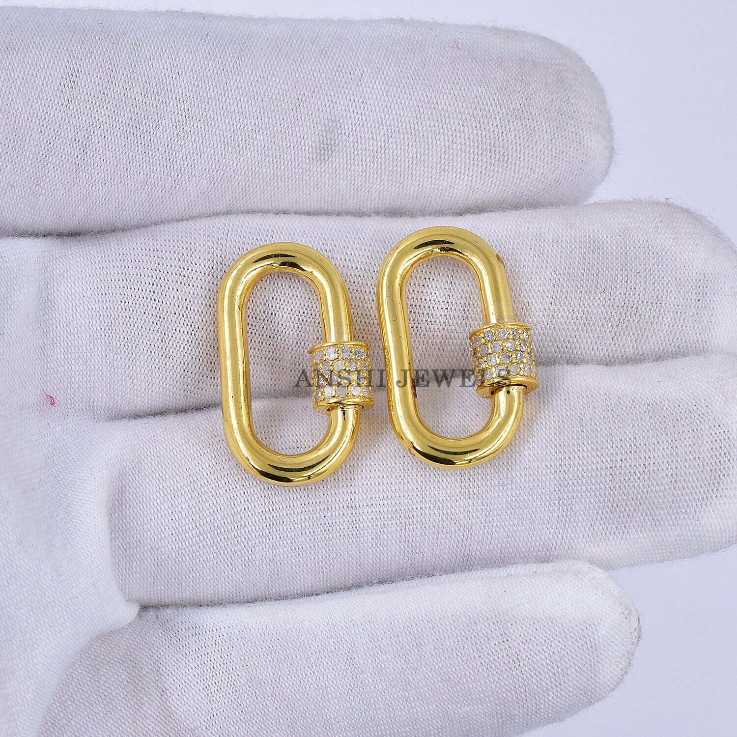 14k gold plated diamond carabiner lock, Women rose gold diamond carabiner lock - Image 2