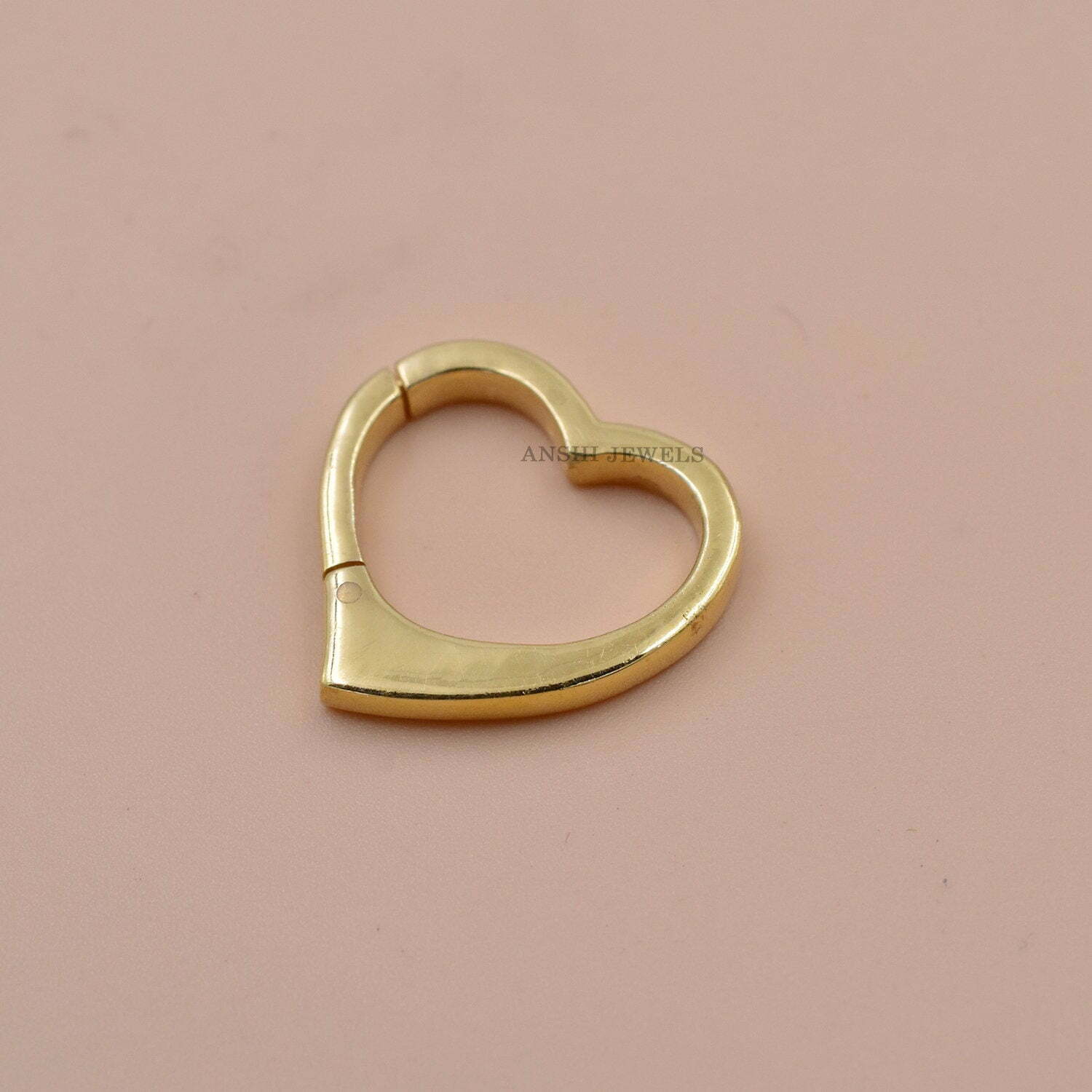 14k Solid Yellow Gold Lock, Heart Lock, Enhancer Heart Lock, Women Heart Lock, Plain Charms Enhancer Lock, Heart Connector Lock Jewelry - Image 2
