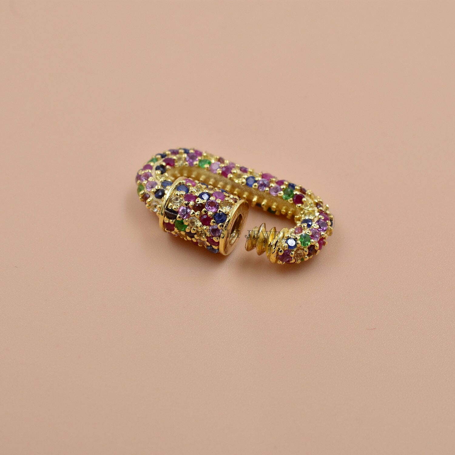 14k Yellow Gold Multi Sapphire Carabiner Lock - Image 7