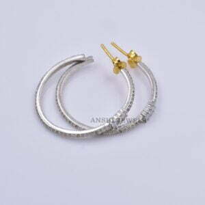 925 Silver Hoop Earring, Push Back Earring, Women Diamond Earring, White Topaz Women Earring Jewelry