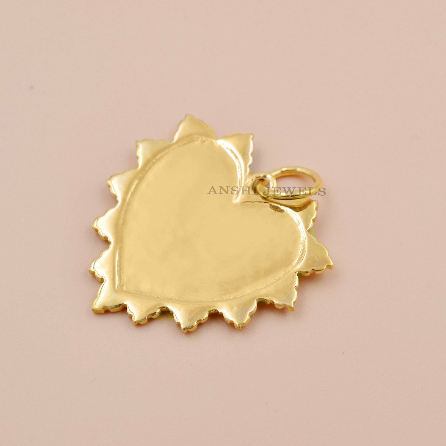 14k Yellow Gold Plated Pendant, Designer Pendant, Heart Flower Pendant, Initial Pendant Charm - Image 5
