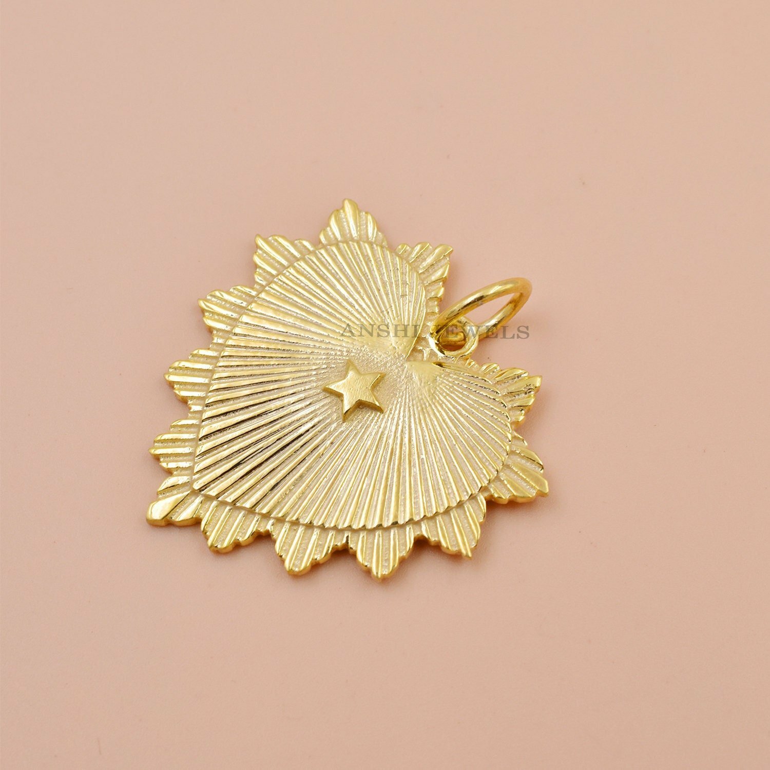 14k Yellow Gold Plated Pendant, Designer Pendant, Heart Flower Pendant, Initial Pendant Charm - Image 4