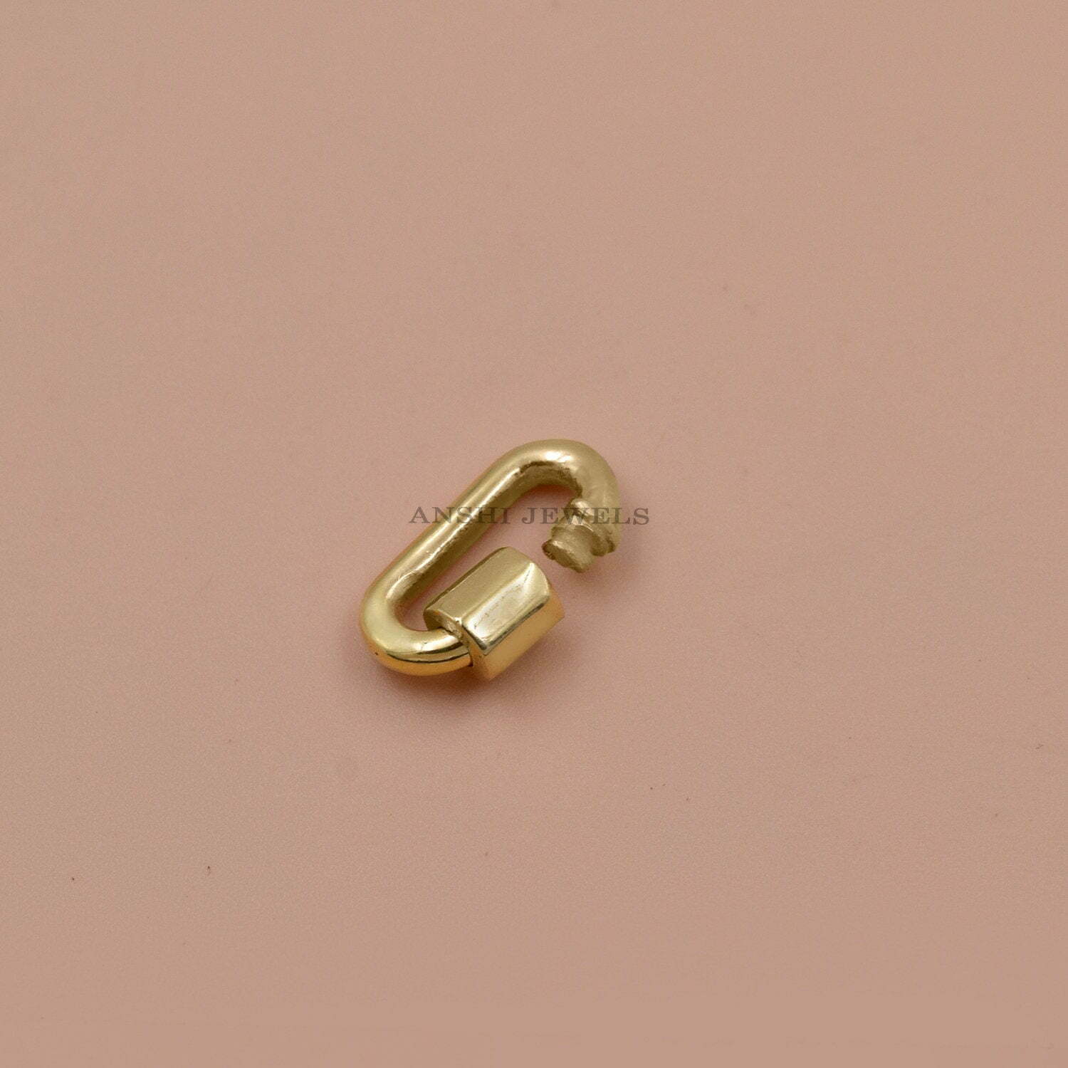 14k Yellow Gold Carabiner Lock, Plain Carabiner Lock, Women Carabiner Lock, Plain Gold Carabiner Lock, Initial Silver Lock Jewelry - Image 3