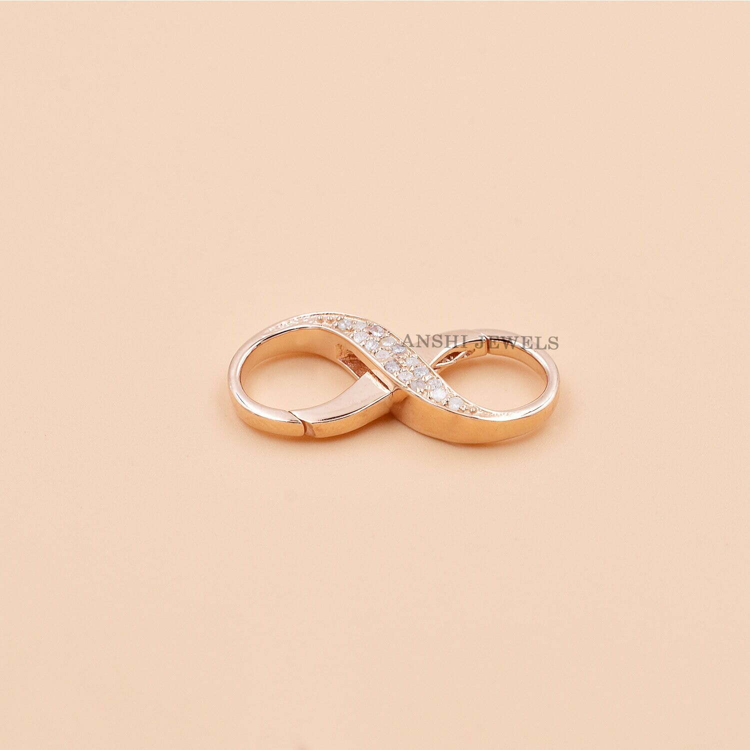 14k Rose Gold Infinity Lock, Diamond Infinity Charms Lock, Infinity Charm Enhancer Lock, Woman Jewelry Connector Lock - Image 2