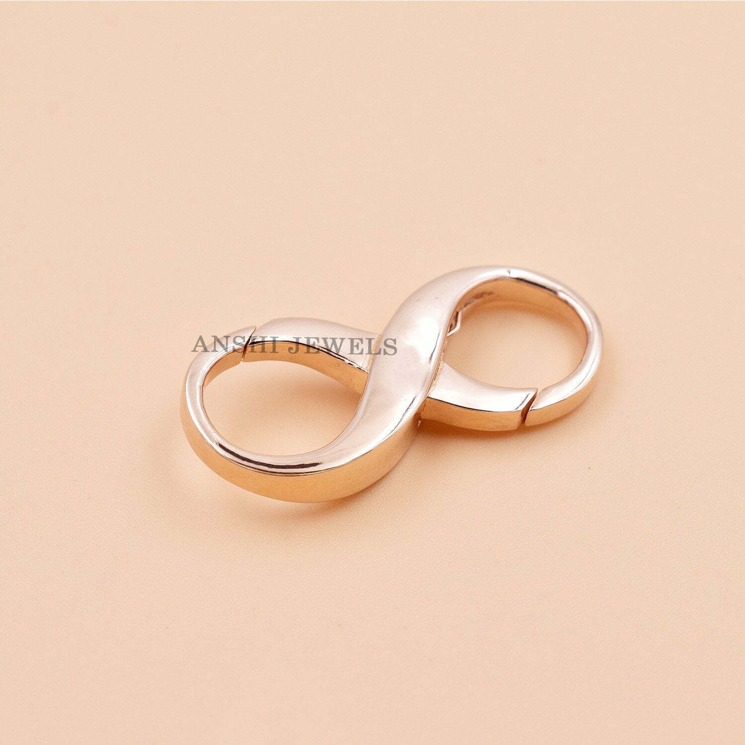 14k Rose Gold Infinity Lock, Diamond Infinity Charms Lock, Infinity Charm Enhancer Lock, Woman Jewelry Connector Lock - Image 3