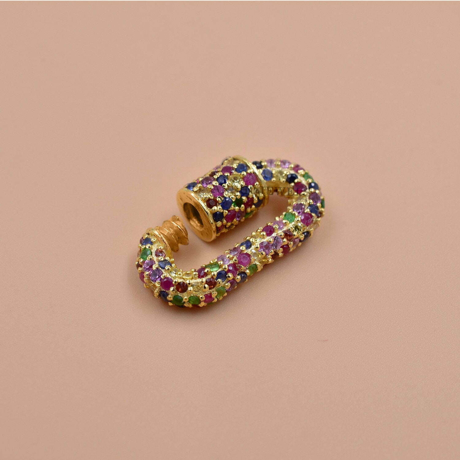 14k Yellow Gold Multi Sapphire Carabiner Lock - Image 6