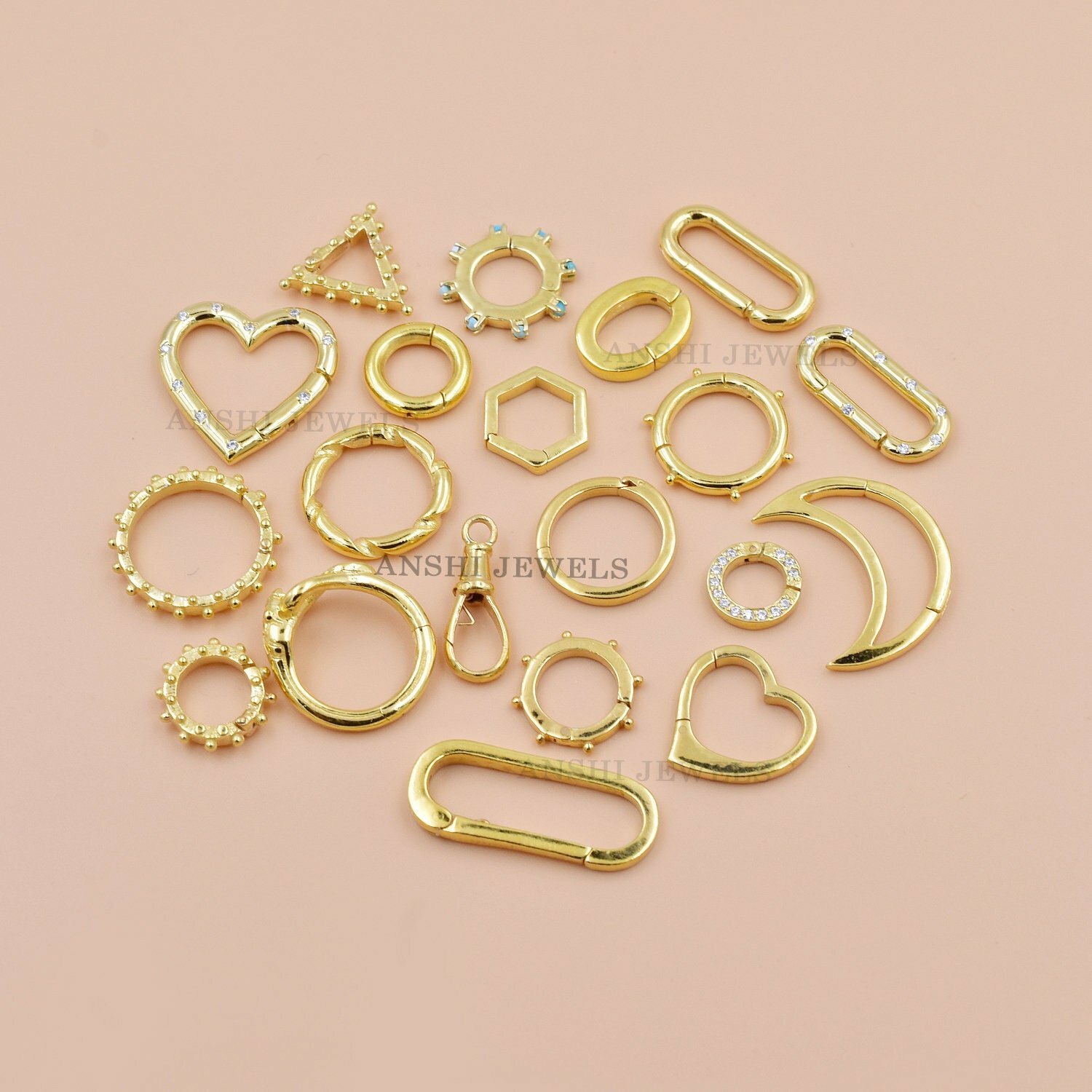 Wholesale 14k Gold Charm Holders, Gold Connector Locks, Hanging Charm Holders, Designer Enhancer Lock, Necklace Connector Lock, Jewelry Lock - Image 2