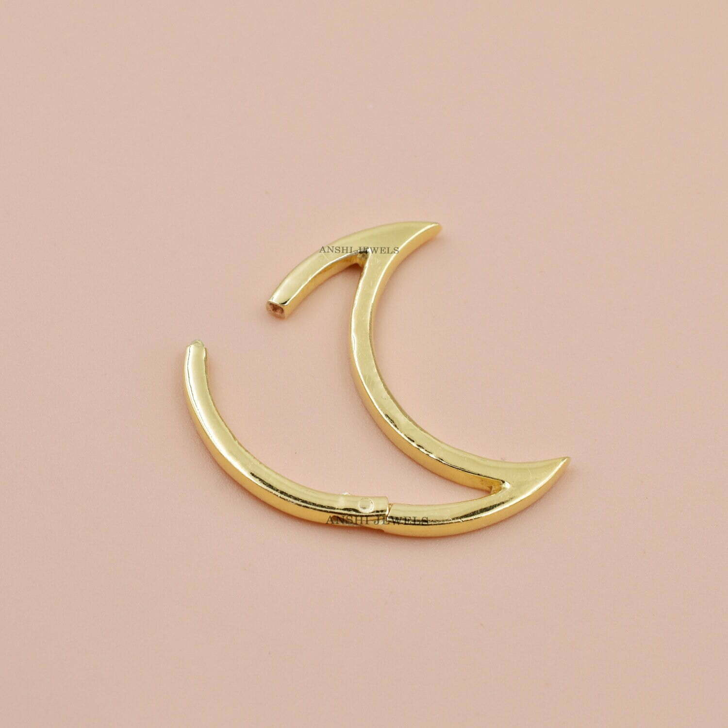 14K Solid Yellow Gold Half Moon Push Lock, Plain Half Moon Charm Holder, Moon Link Connector Lock, Handmade Half Moon Push Lock Jewelry - Image 2