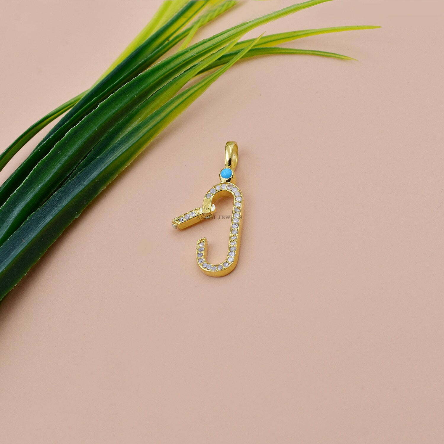 14k Solid Yellow Gold Enhancer Lock, Pave Diamond Enhancer Charm Lock, Charms Holder Lock - Image 3