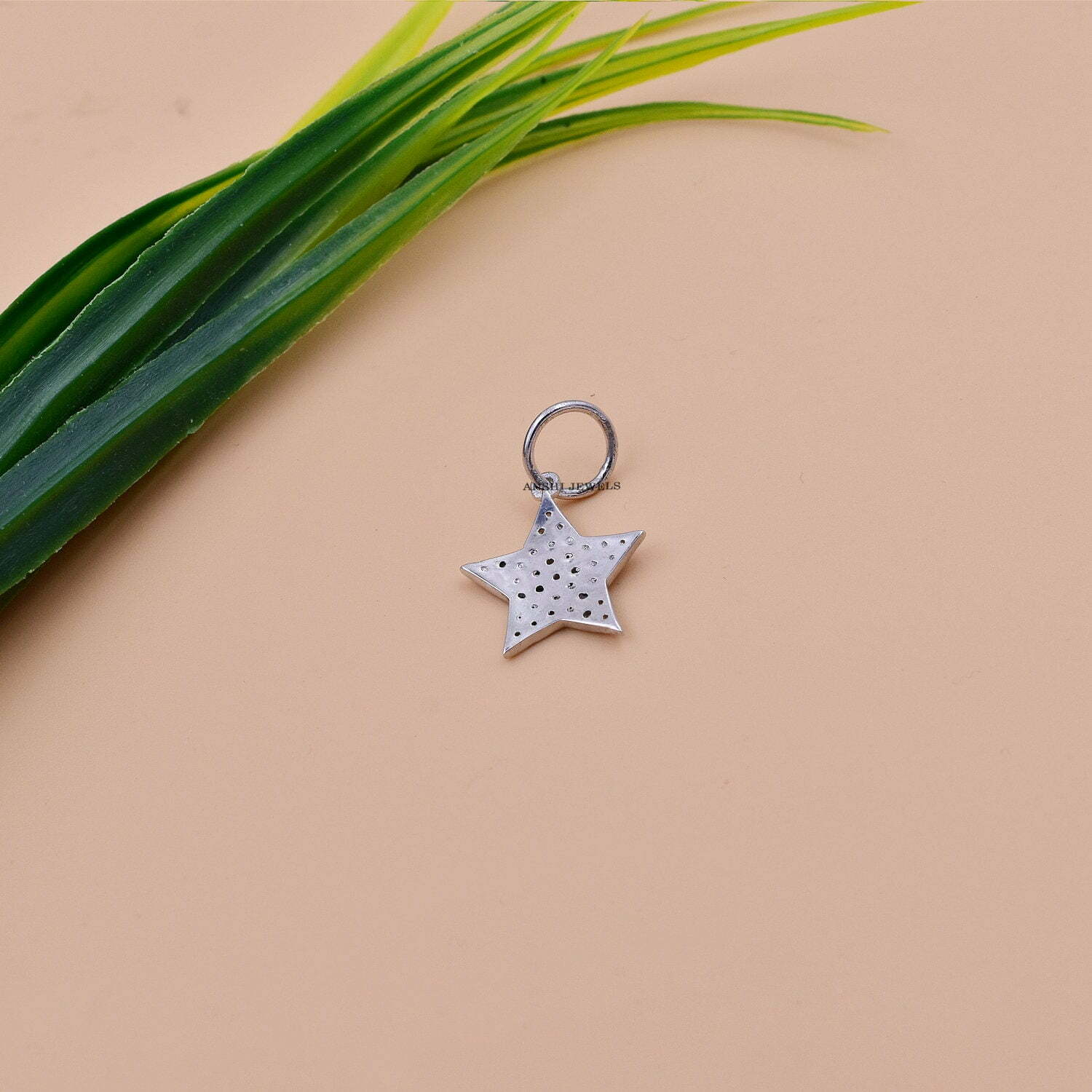 925 Sterling Silver Star Charm, Pave Diamond Star Charm, Christmas Star Charm - Image 2