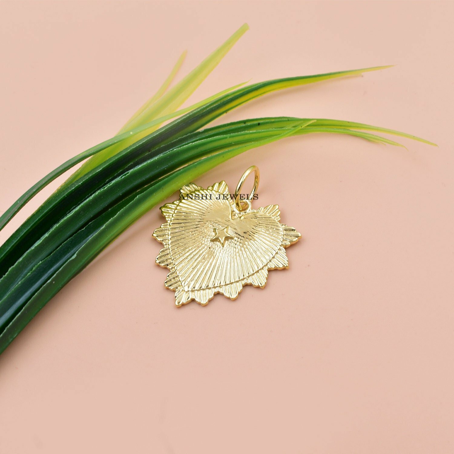 14k Yellow Gold Plated Pendant, Designer Pendant, Heart Flower Pendant, Initial Pendant Charm - Image 2
