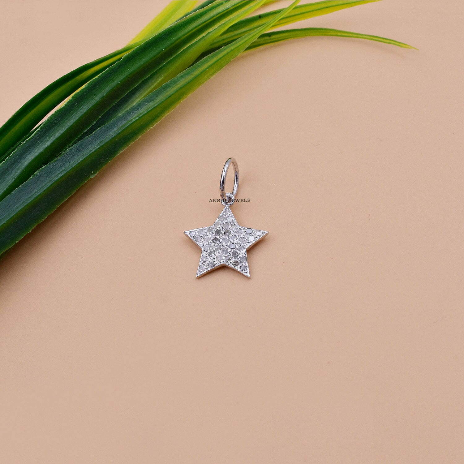 Sterling Silver Pave Diamond Star Charm
