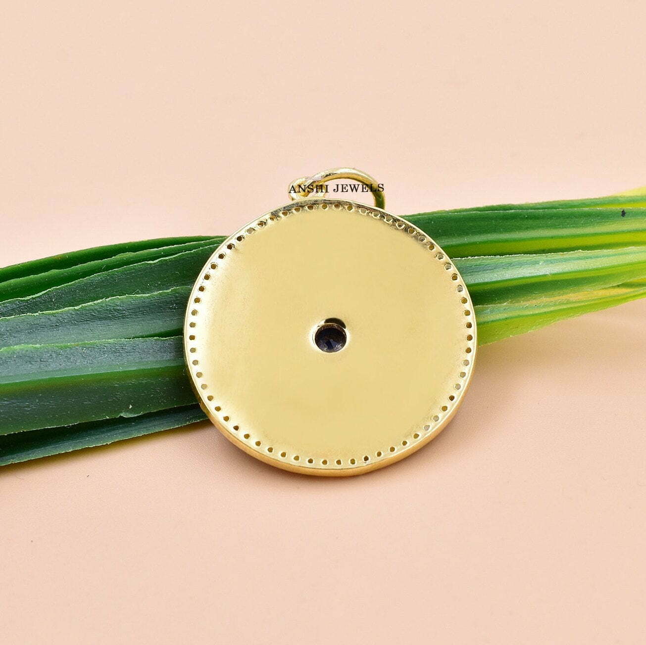 14K Gold Vermeil Round Evil Eye Pendant, Single Cut Diamond Evil Eye Pendant, White Enamel Pendant - Image 3