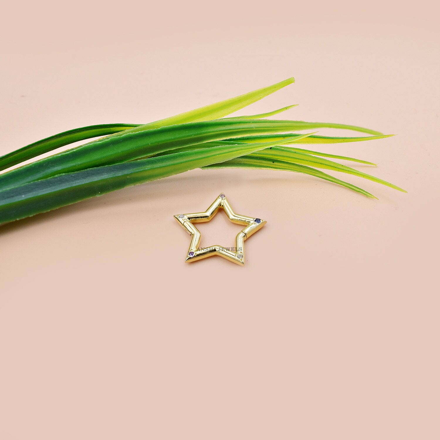 14K Yellow Gold Star Clasp Lock, Multi Stone Charm Lock, Gemstone Star Clasp Lock, Woman Designer Lock - Image 3