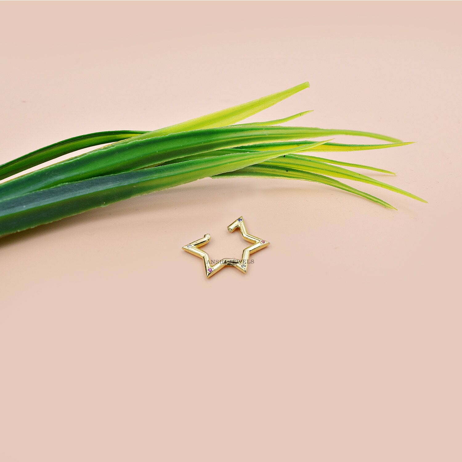 14K Yellow Gold Star Clasp Lock, Multi Stone Charm Lock, Gemstone Star Clasp Lock, Woman Designer Lock - Image 2