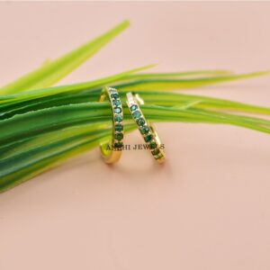 14K Solid Yellow Gold Hoop Earring, Tsavorite Hoop Earring, Huggie Earrings, Woman Tsavorite Earring, Christmas Earring