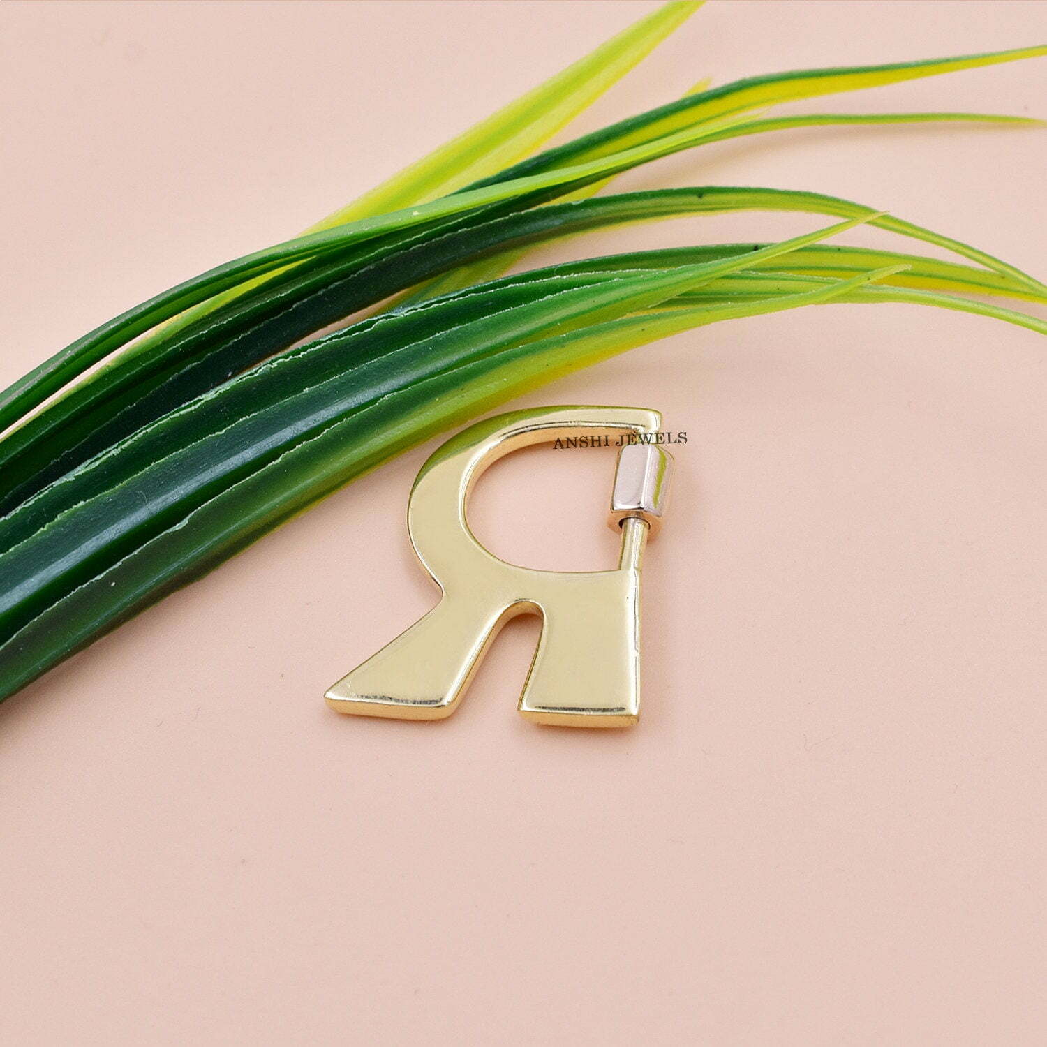 14K Yellow Gold R Letter Carabiner Lock Jewelry - Image 3