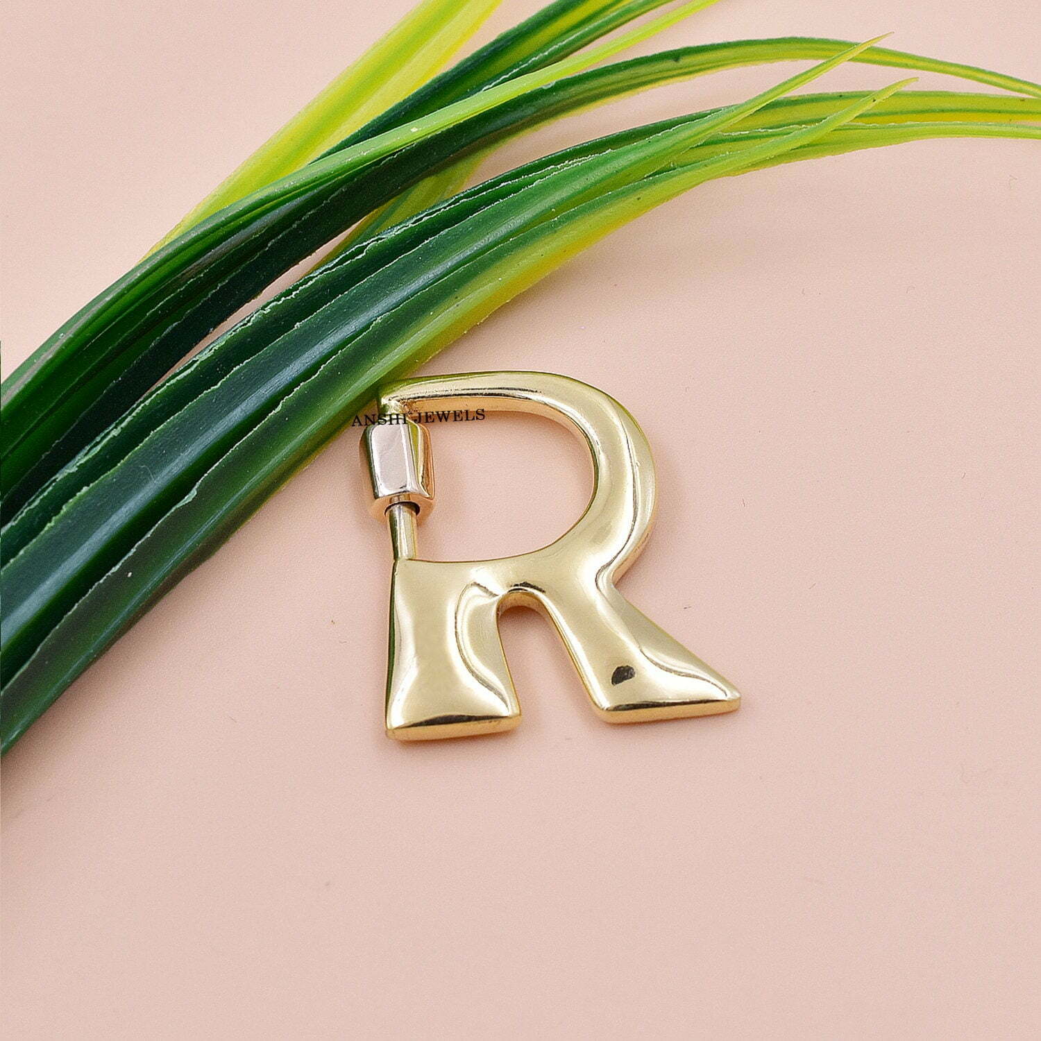 14K Yellow Gold R Letter Carabiner Lock Jewelry - Image 2