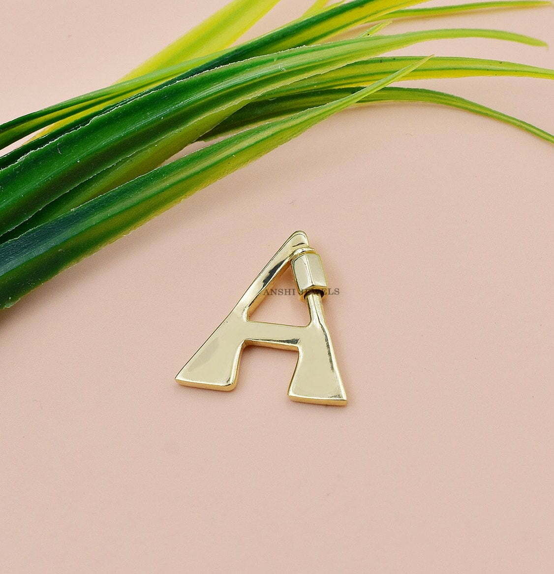 14K Yellow Gold R Letter Carabiner Lock Jewelry - Image 4