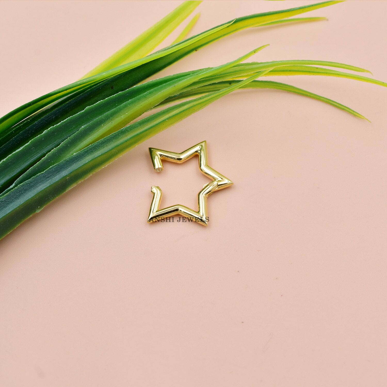 14K Yellow Gold Star Lock, Plain Charm Lock, Woman Star Clasp Lock, Wholesale Designer Push Lock - Image 2