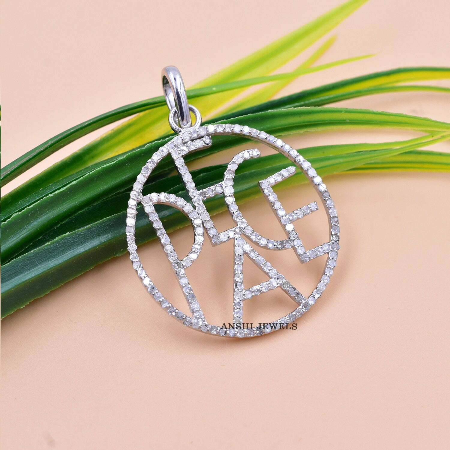 925 Sterling Silver Peace Pendant, Pave Diamond Peace Pendant, Round Peace Pendant, Diamond Peace Sign Pendant