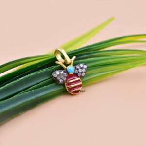 14K Yellow Gold Plated Bee Charm, Diamond & Turquoise Bee Charm, Red Enamel Bee Charm