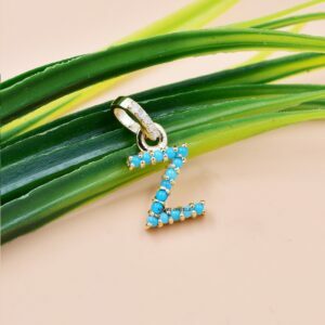 14K Yellow Gold Pave Diamond Letter, Turquoise Z Letter Charm, Make Own Letter Charm