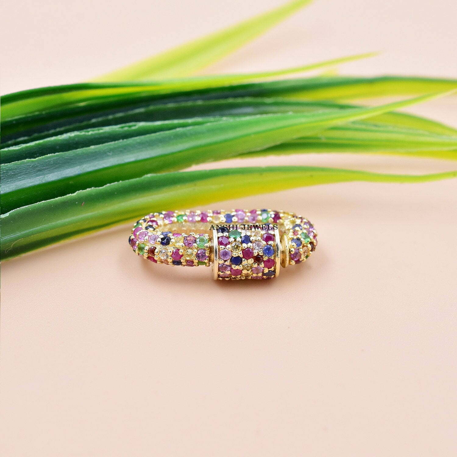14k Yellow Gold Multi Sapphire Carabiner Lock - Image 3