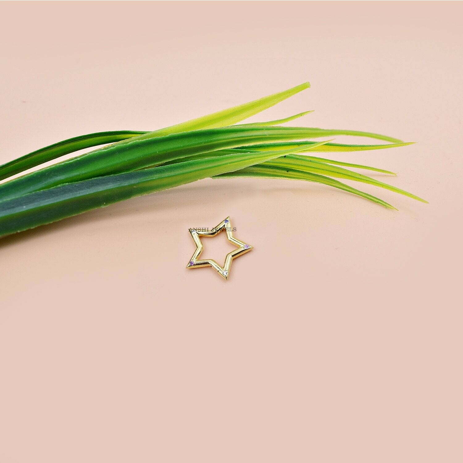 14K Yellow Gold Star Clasp Lock, Multi Stone Charm Lock, Gemstone Star Clasp Lock, Woman Designer Lock