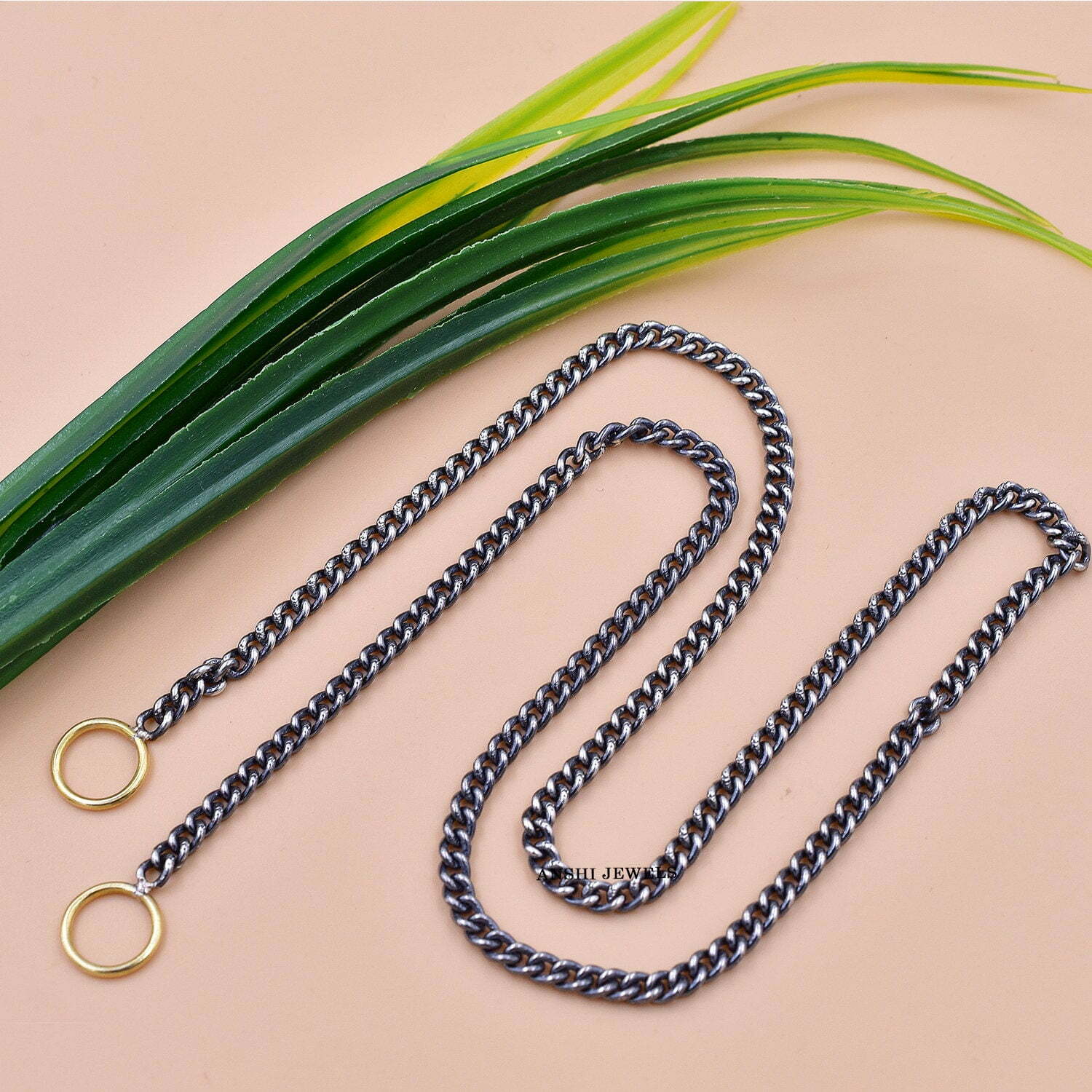 Plain Silver Curb Chain, Grey Plated Chain, 925 Silver Carabiner Curb Chain, Jewelry Connector Chain - Image 2