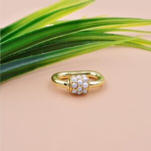 14K Yellow Gold Pearl Carabiner Lock, Pearl Beads Screw Lock