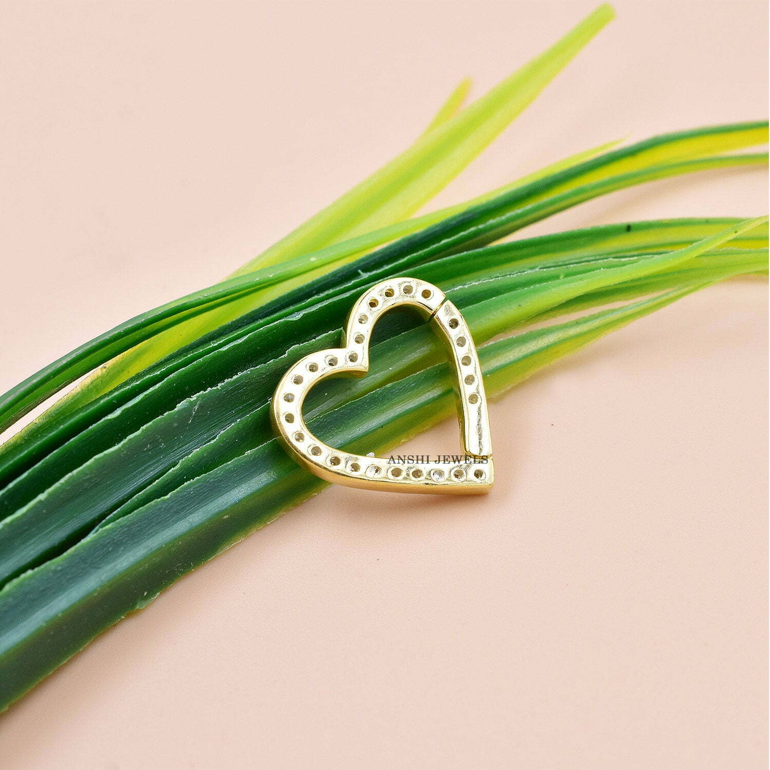14K Yellow Gold Vermeil Heart Lock, Emerald Heart Enhancer Lock, Woman Heart Clasp Lock, Heart Push Lock, Gift For Her, Jewelry Connector - Image 7