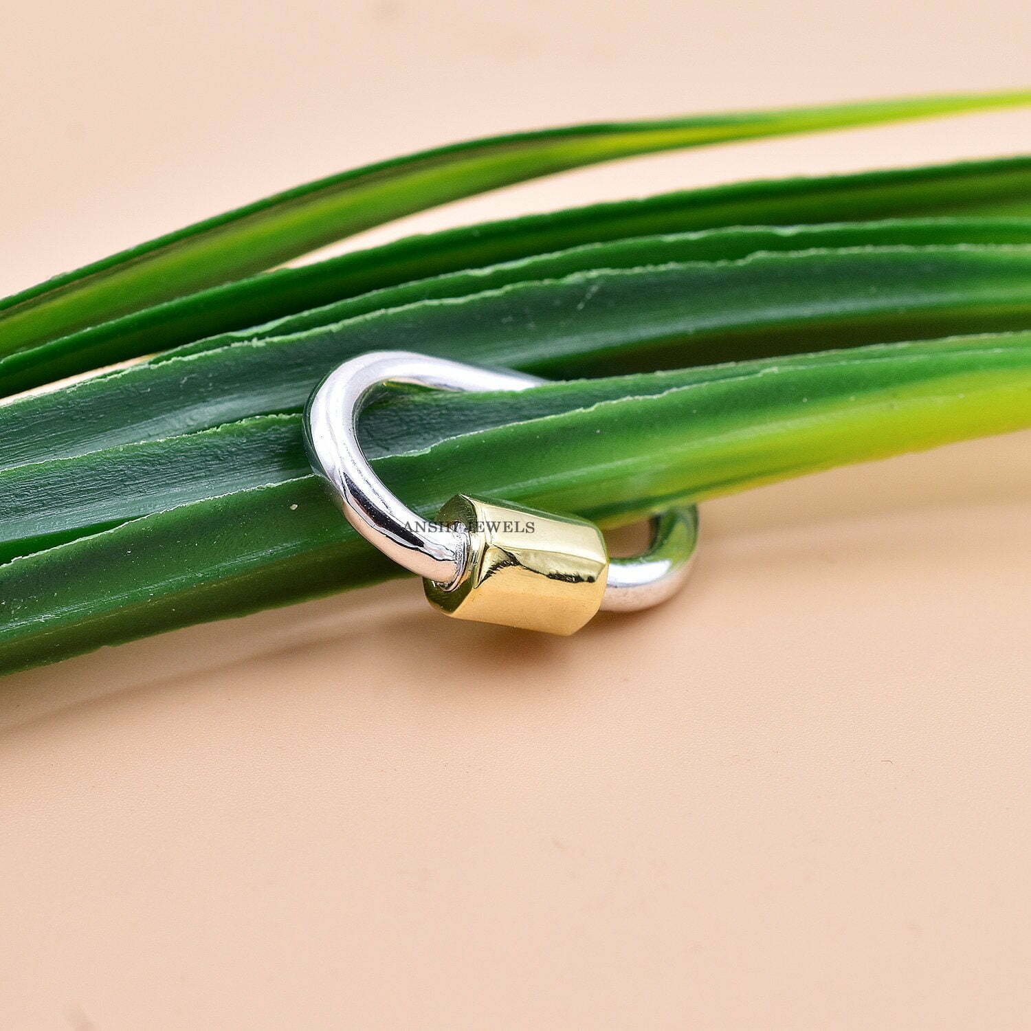 925 Sterling Silver Carabiner Lock, Yellow Gold Plated Screw Carabiner Lock - Image 2