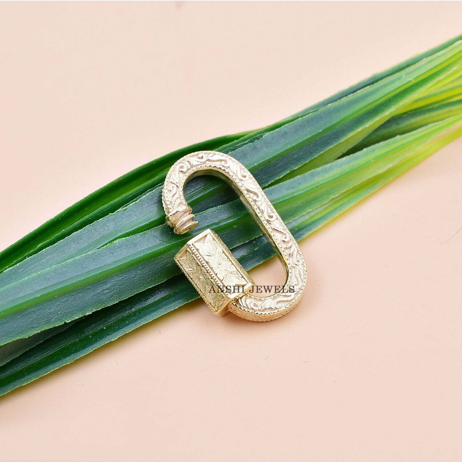 14k Solid Gold Engraving Screw Carabiner Lock - Image 3