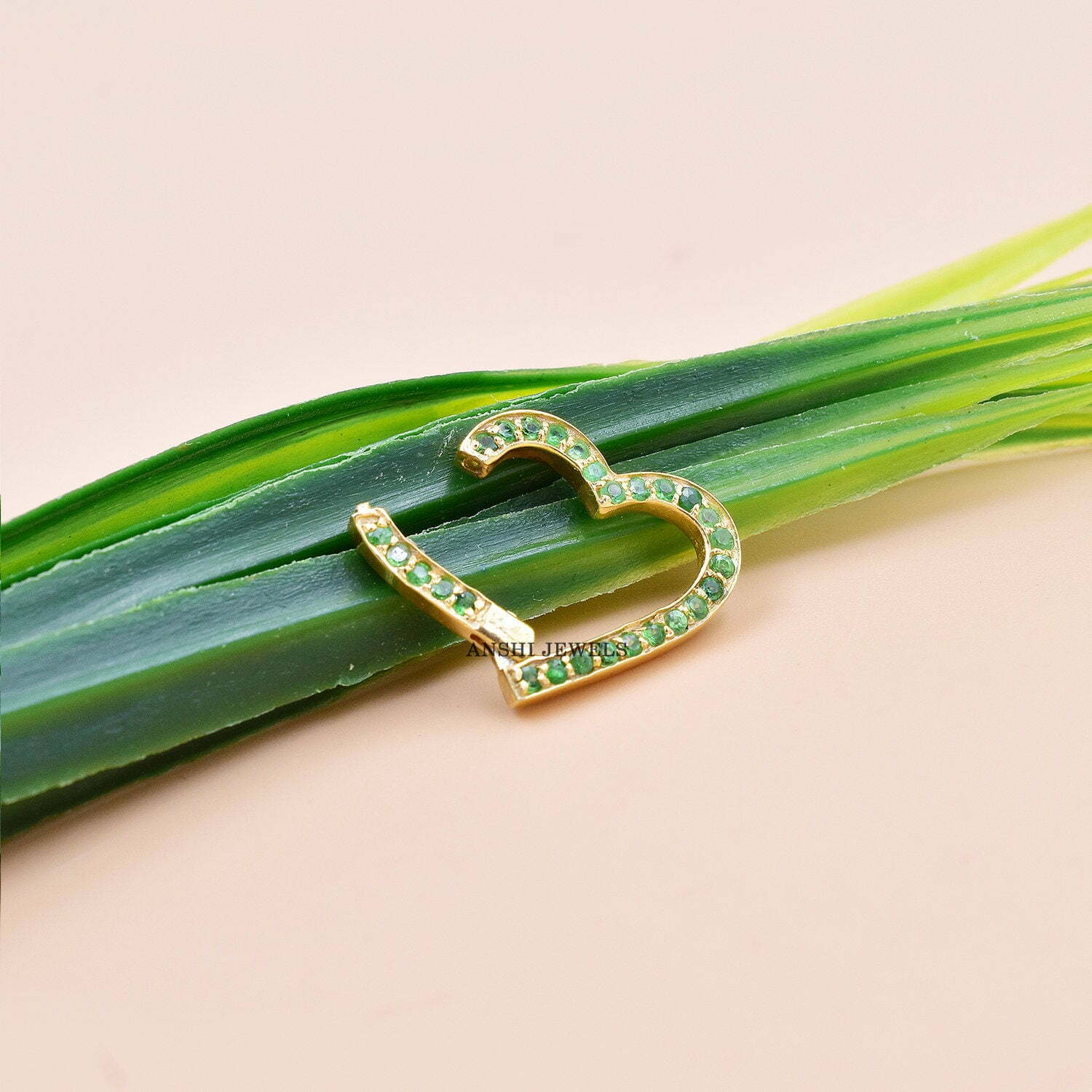 14K Yellow Gold Vermeil Heart Lock, Emerald Heart Enhancer Lock, Woman Heart Clasp Lock, Heart Push Lock, Gift For Her, Jewelry Connector - Image 2