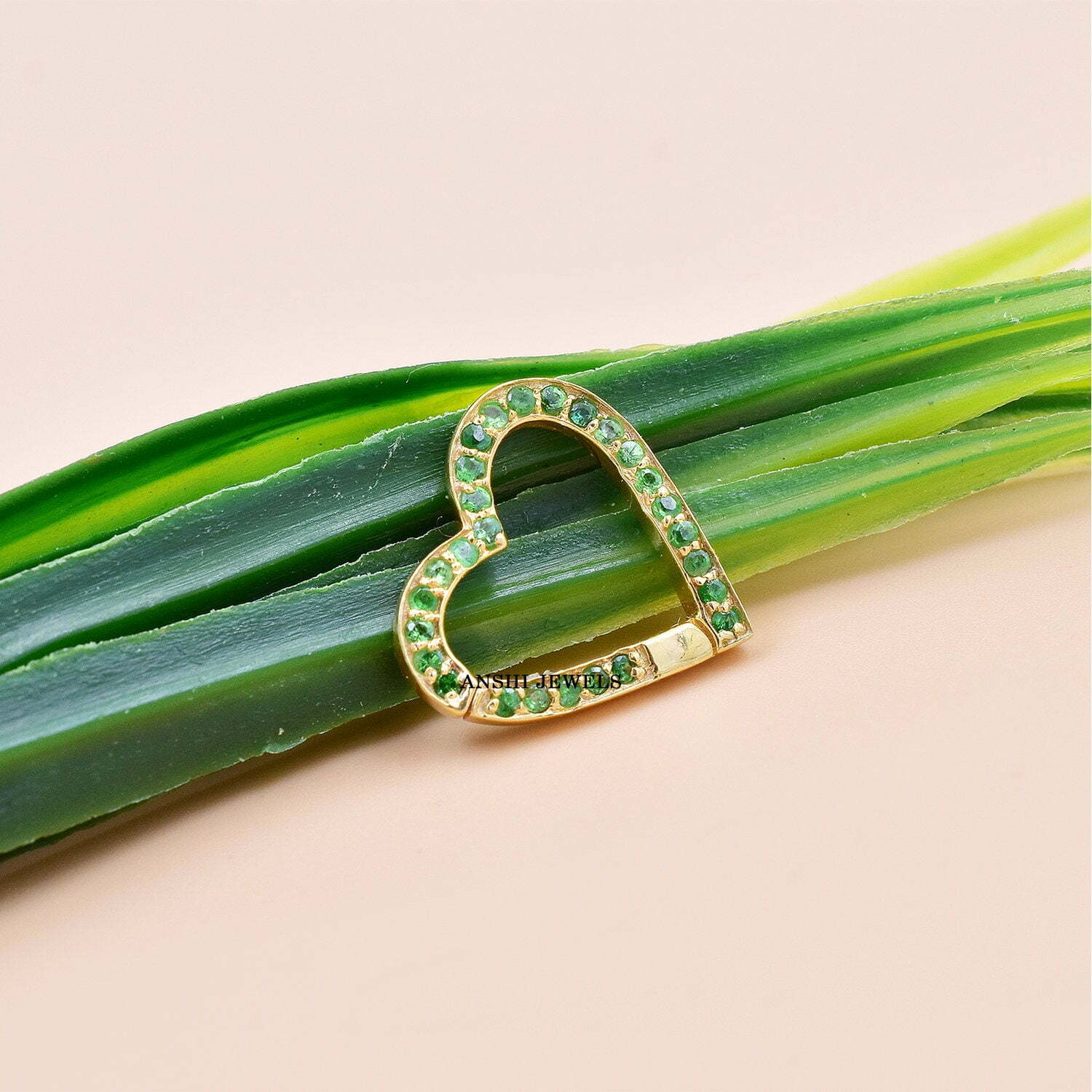 14K Yellow Gold Vermeil Heart Lock, Emerald Heart Enhancer Lock, Woman Heart Clasp Lock, Heart Push Lock, Gift For Her, Jewelry Connector