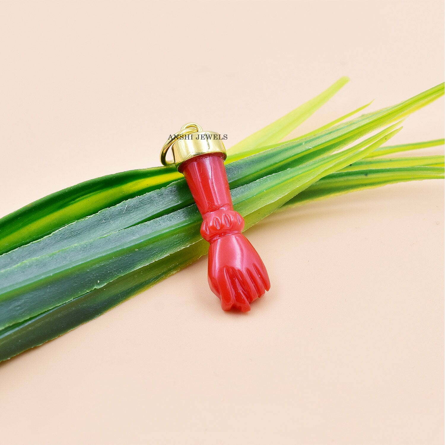 14K Yellow Gold Plated Figa Charm, Coral Figa Charm Pendant, Designer Figa Pendant - Image 2