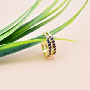 14K Solid Yellow Gold Hoop Earring, Blue Sapphire Hoop Earring, Emerald Huggie Earrings, Woman Emerald Earring