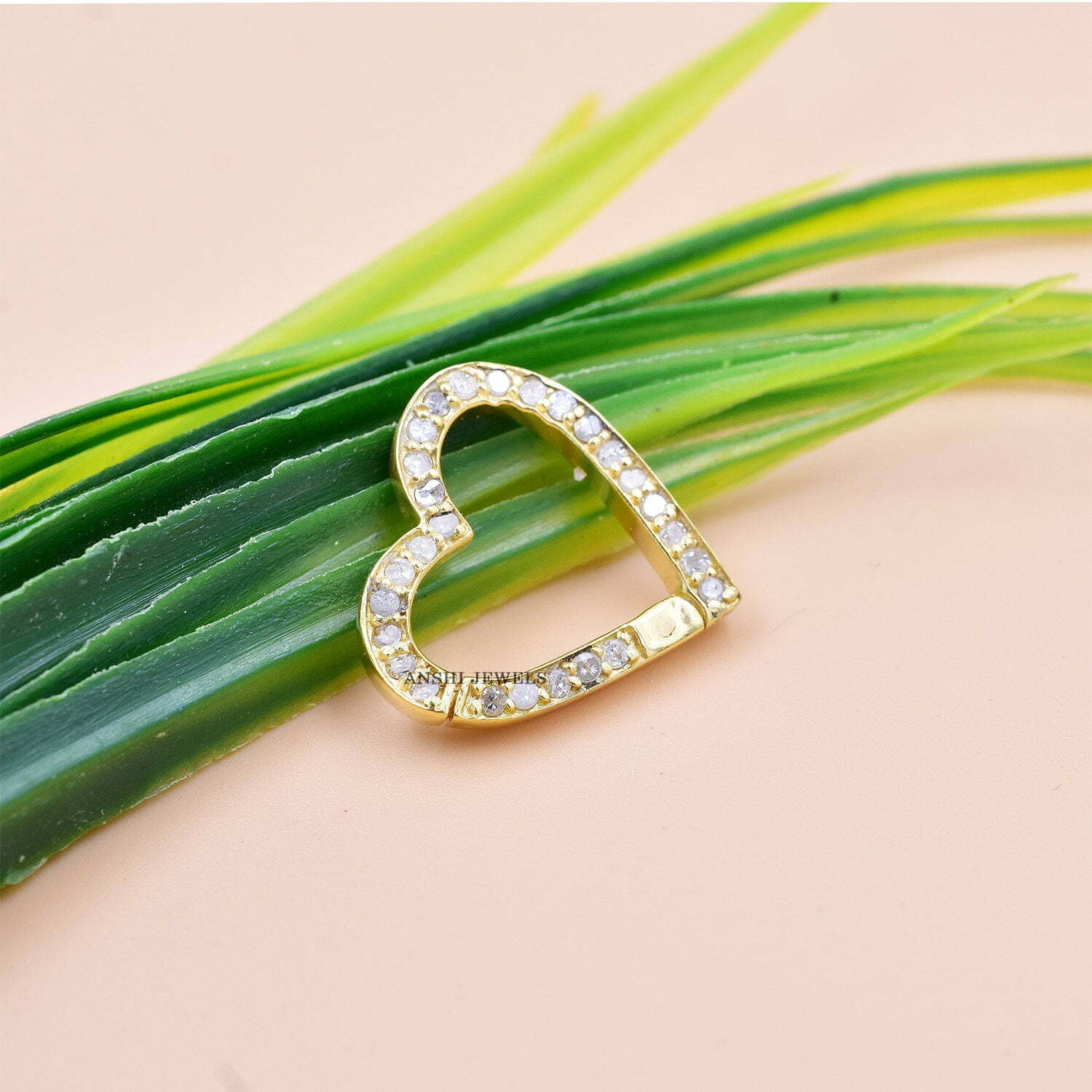 14K Yellow Gold Vermeil Heart Lock, Emerald Heart Enhancer Lock, Woman Heart Clasp Lock, Heart Push Lock, Gift For Her, Jewelry Connector - Image 6