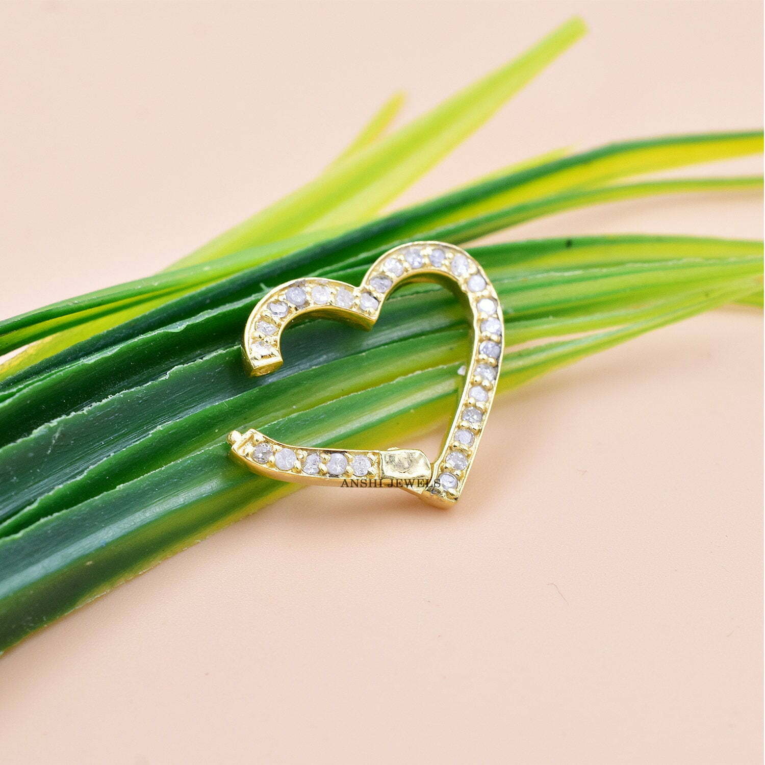 14K Rose Gold Heart Charm Lock, Pave Diamond Heart Enhancer Lock, Woman Heart Clasp Lock, Heart Charm Enhancer Push Lock - Image 4